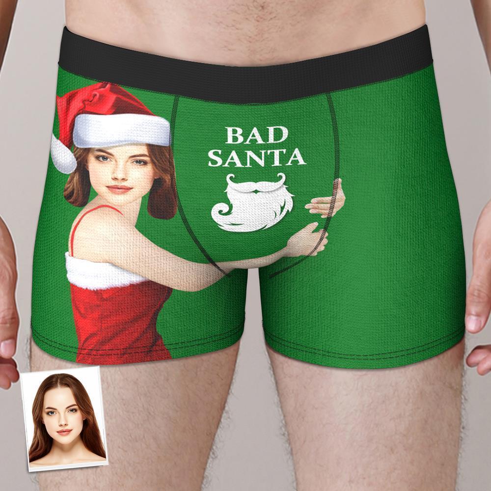 Personalized Face Boxer Custom Photo Men Underwear Bad Santa Christmas Gift for Husband