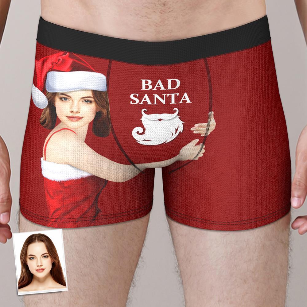 Personalized Face Boxer Custom Photo Men Underwear Bad Santa Christmas Gift for Husband