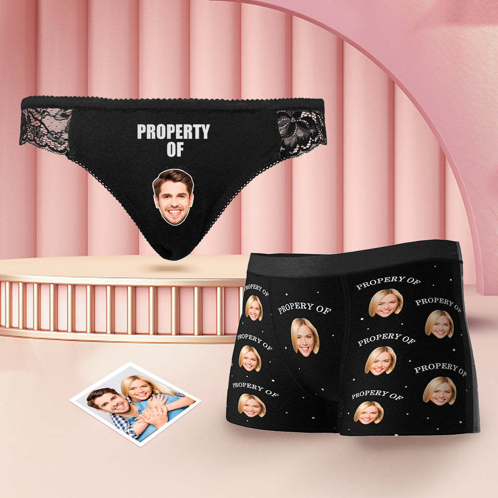 Custom Face Matching Underwear for Couples Property of Me Valentine's Day Gift for Lovers