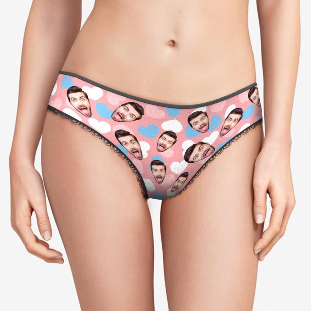 Women's Thong Panties Custom Face Men's Face Cute Heart-Pink