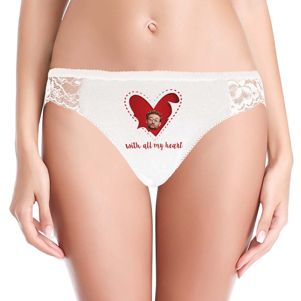Custom Photo Women Lace Panty Sexy Panties Women's Underwear - Red Heart