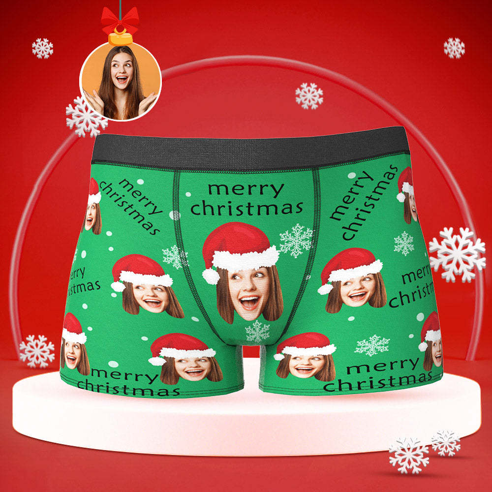 Custom Face Boxers Briefs Men's Shorts With Girlfriend Photo Merry Christmas