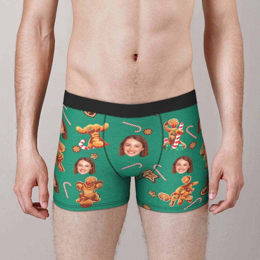 Custom Face Gingerbread Couple Boxer Briefs Funny Personalized Face Underwear Christmas Gift