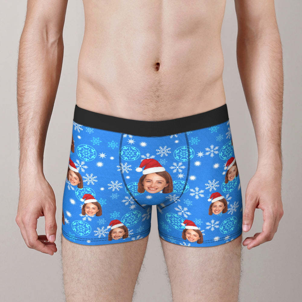 Custom Face Naughty Snowflakes Boxer Briefs Funny Personalized Face Underwear Christmas Gift