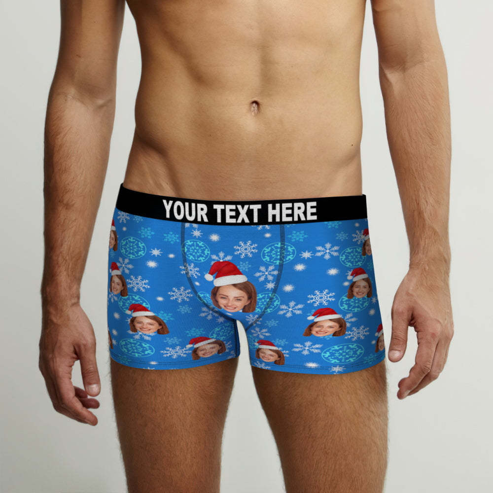 Custom Face Naughty Snowflakes Boxer Briefs Funny Personalized Face Underwear Christmas Gift