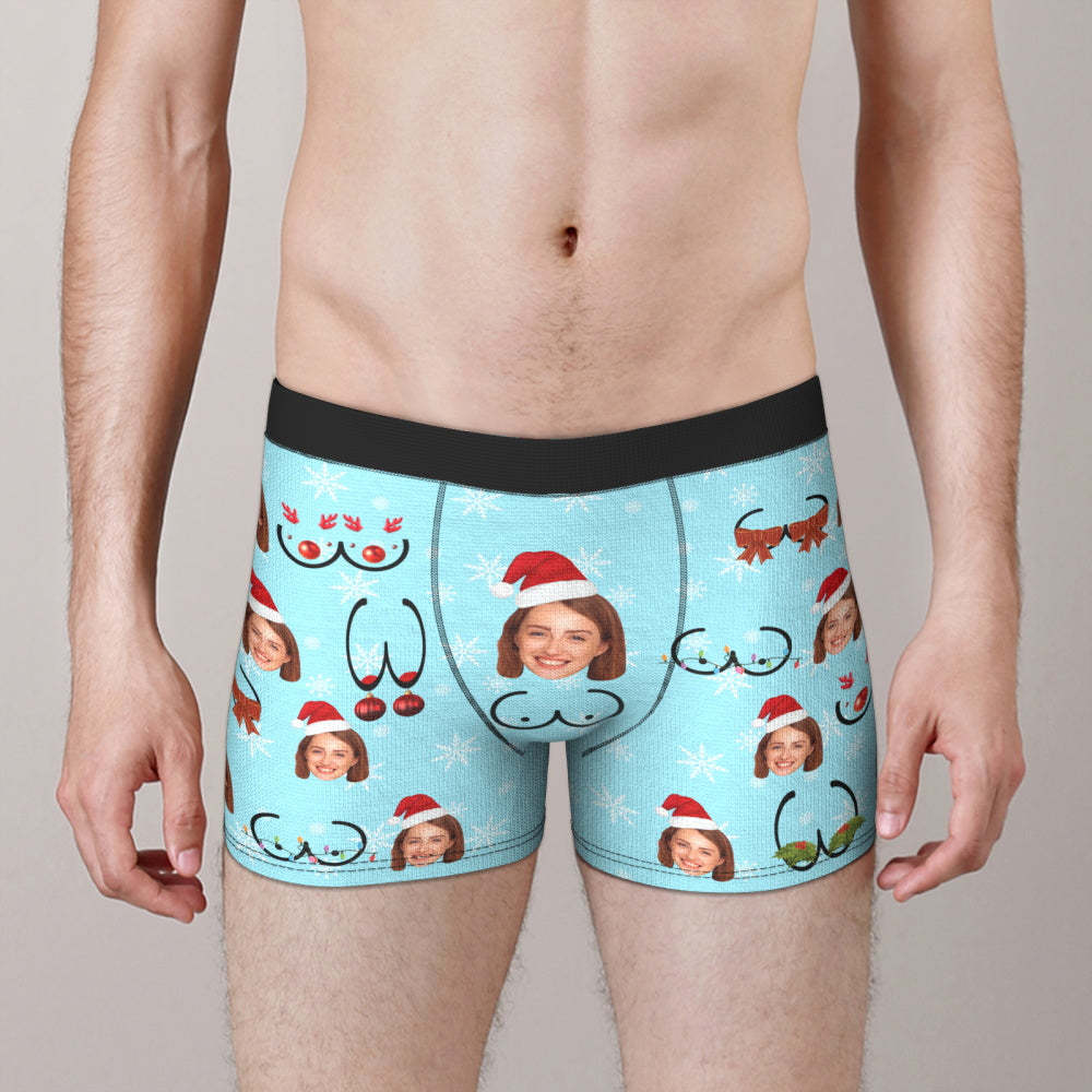 Custom Face Christmas Bust Boxer Briefs Funny Personalized Face Underwear Christmas Gift