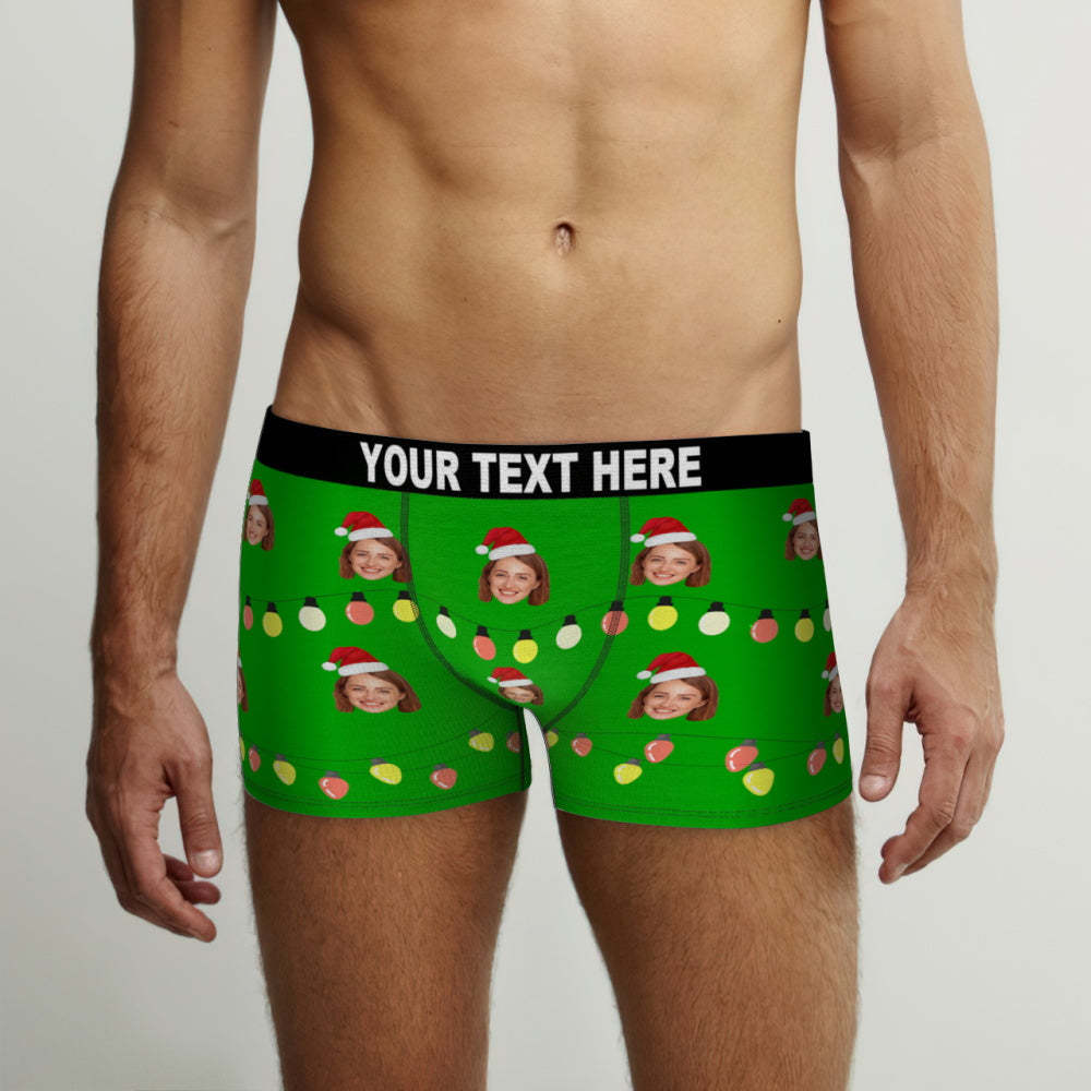 Custom Face Christmas Lights Boxer Briefs Funny Personalized Face Underwear Christmas Gift