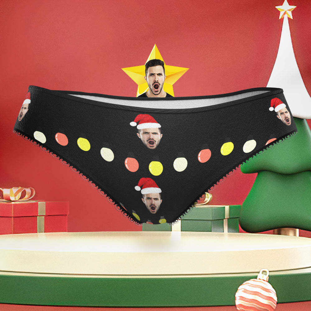 Custom Face with Santa Hat Christmas Lights Underwear Funny Christmas Panties for Her