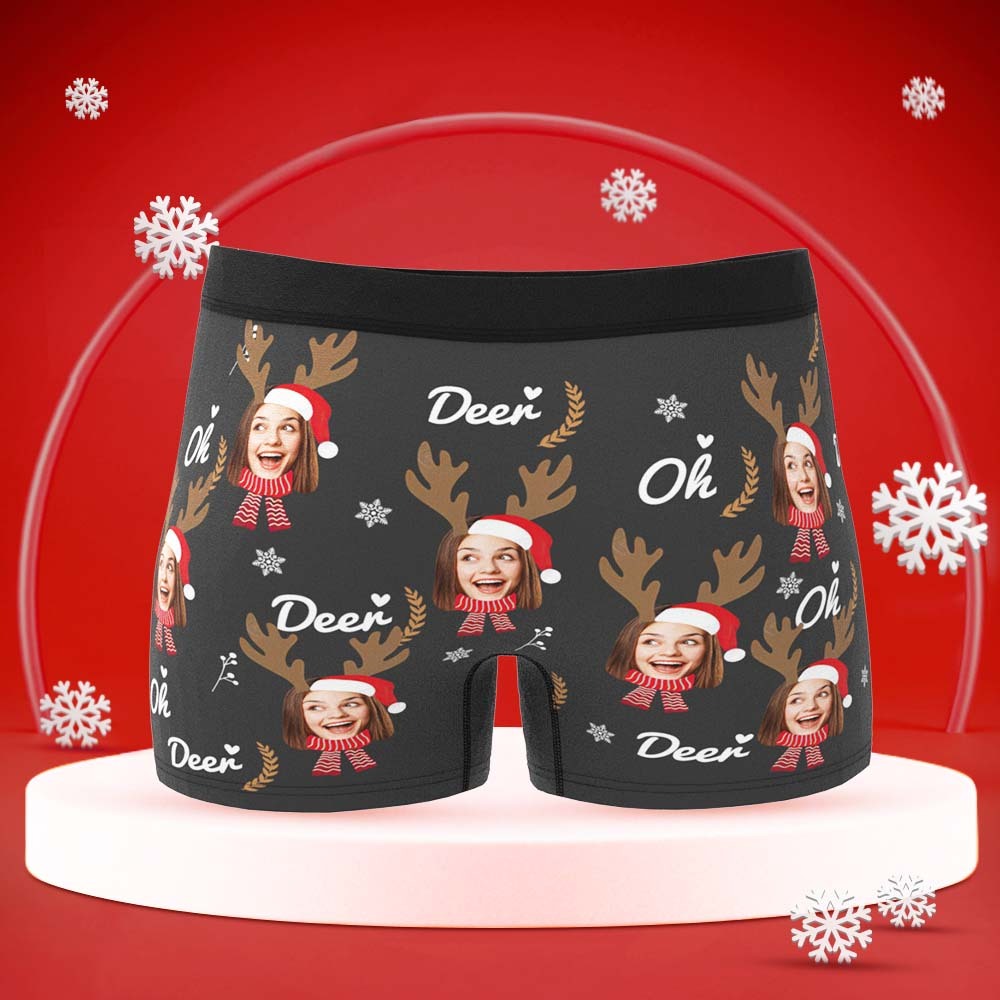 Custom Face Boxers Briefs Personalized Men's Shorts With Photo Christmas Reindeer