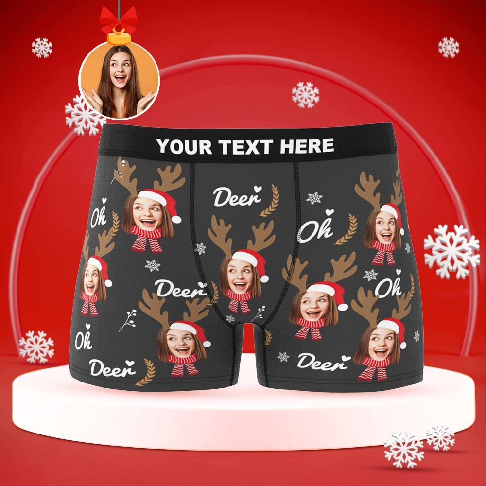 Custom Face Boxers Briefs Personalized Men's Shorts With Photo Christmas Reindeer