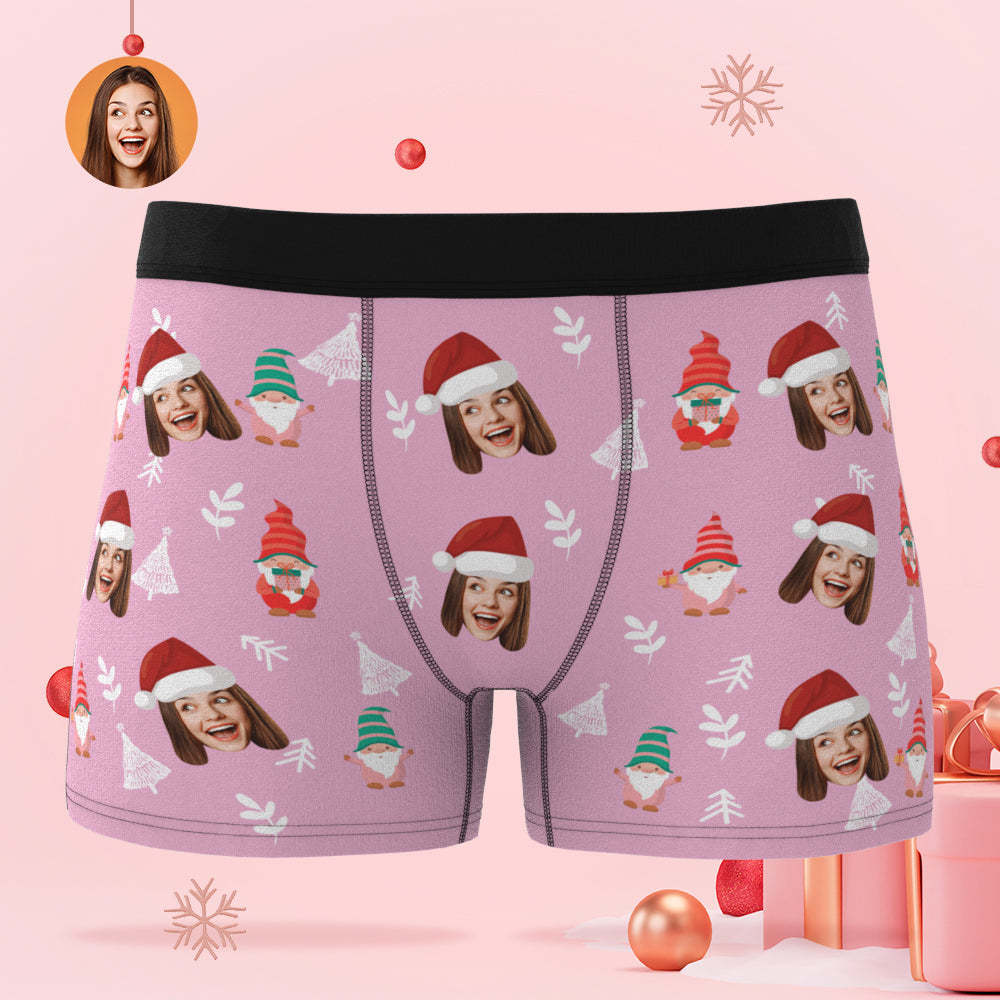 Custom Face Christmas Gnomes Pink Boxer Briefs Personalized Christmas Gift