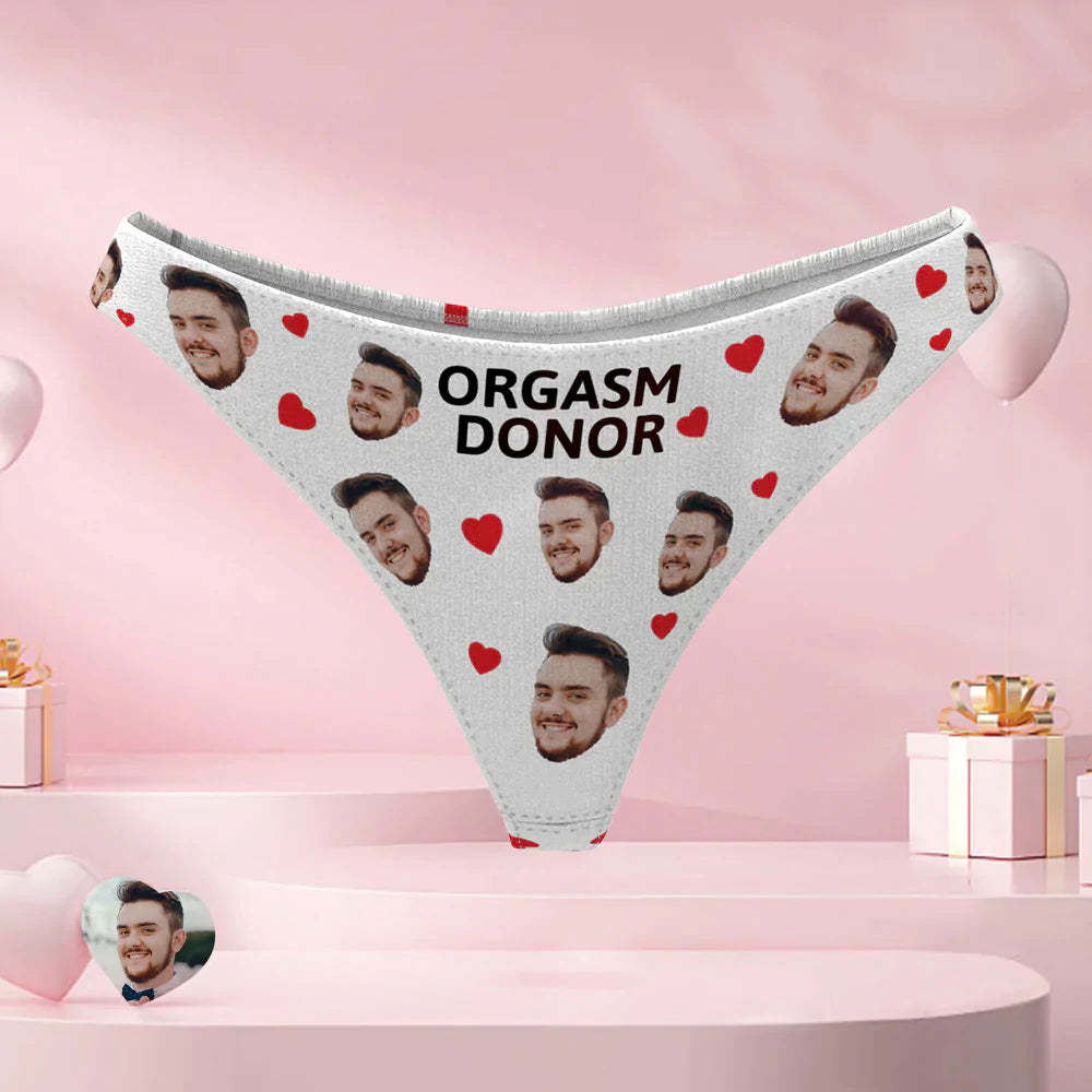 Custom Face Thong Personalized Women's Heart Panties With Photo Orgasm Donor