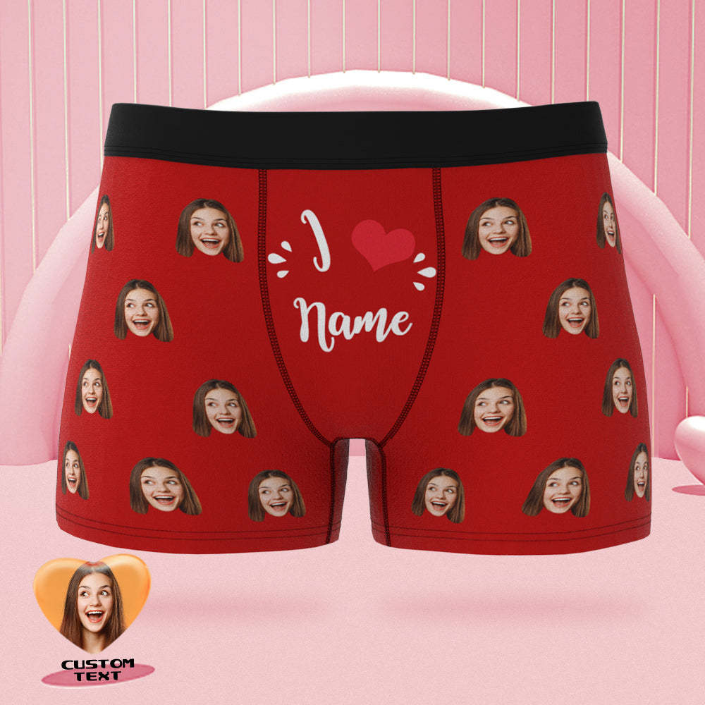 Custom Face Boxer Briefs I Love Name Personalized Naughty Valentine's Day Gift for Him