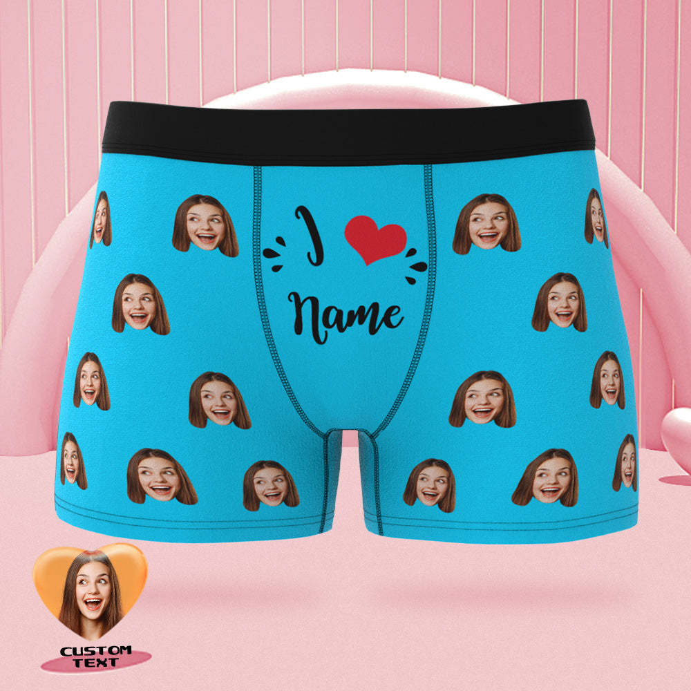 Custom Face Boxer Briefs I Love Name Personalized Naughty Valentine's Day Gift for Him