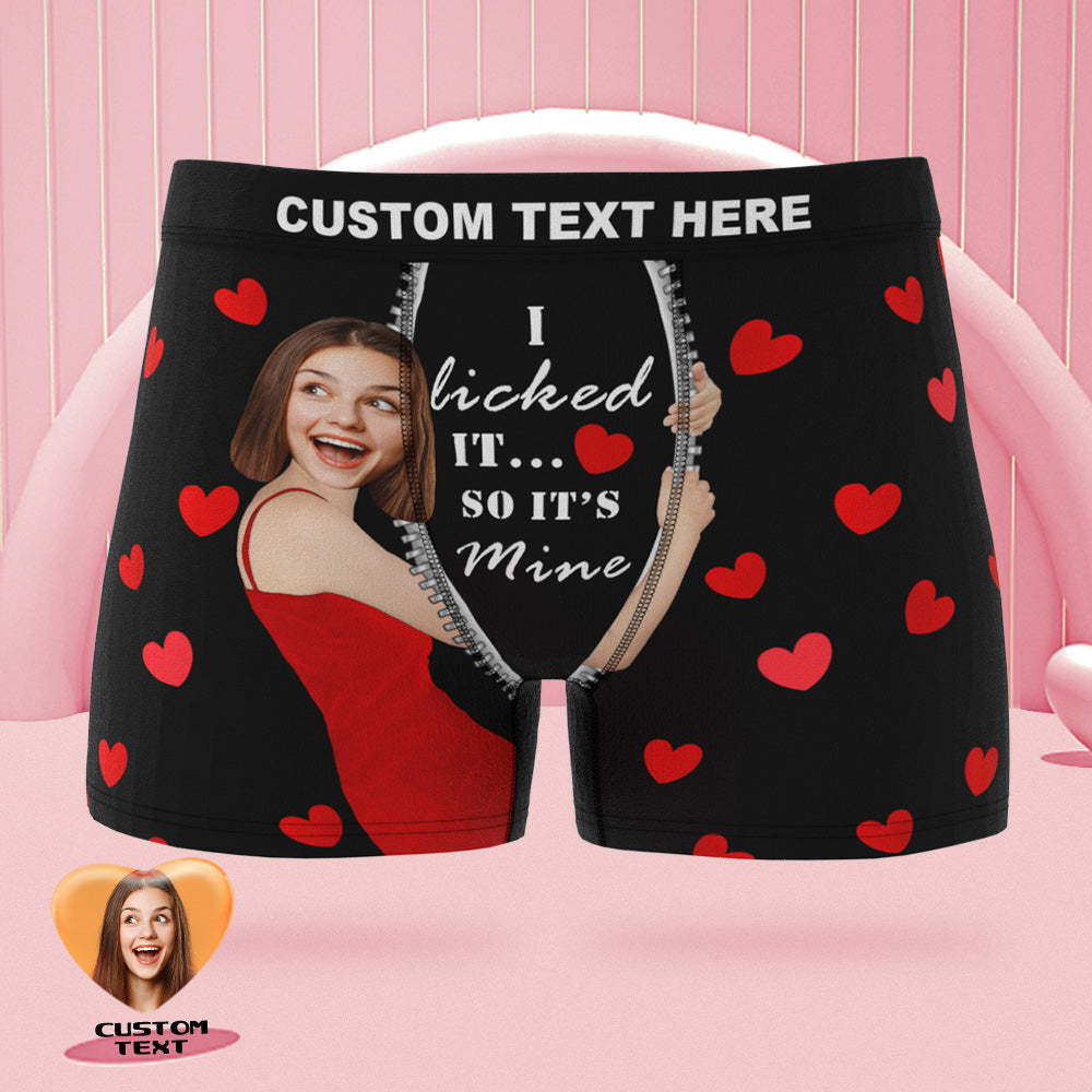Custom Girlfriend Face Boxer Briefs I Licked It Personalized Naughty Valentine's Day Gift for Him