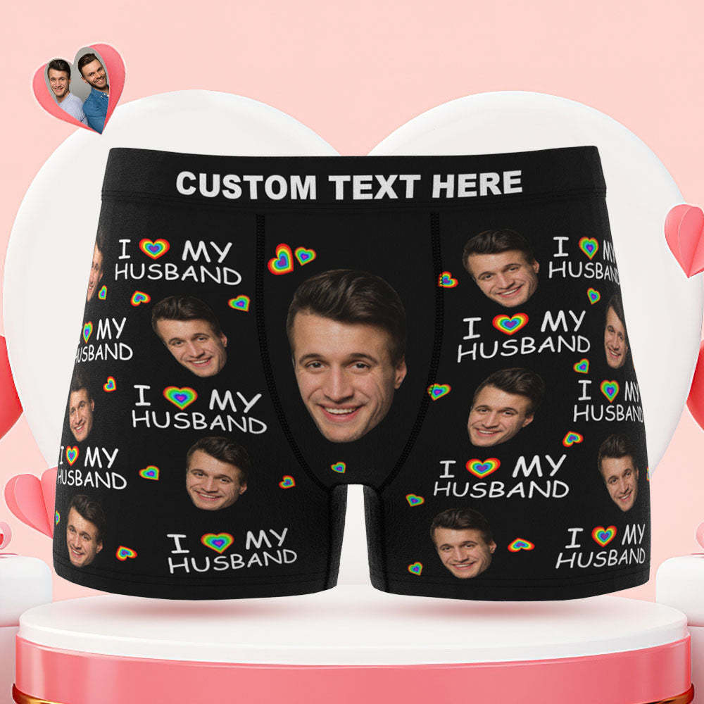 Custom Face Boxer Briefs I Love My Husband Personalized Naughty LGBT Gift for Him