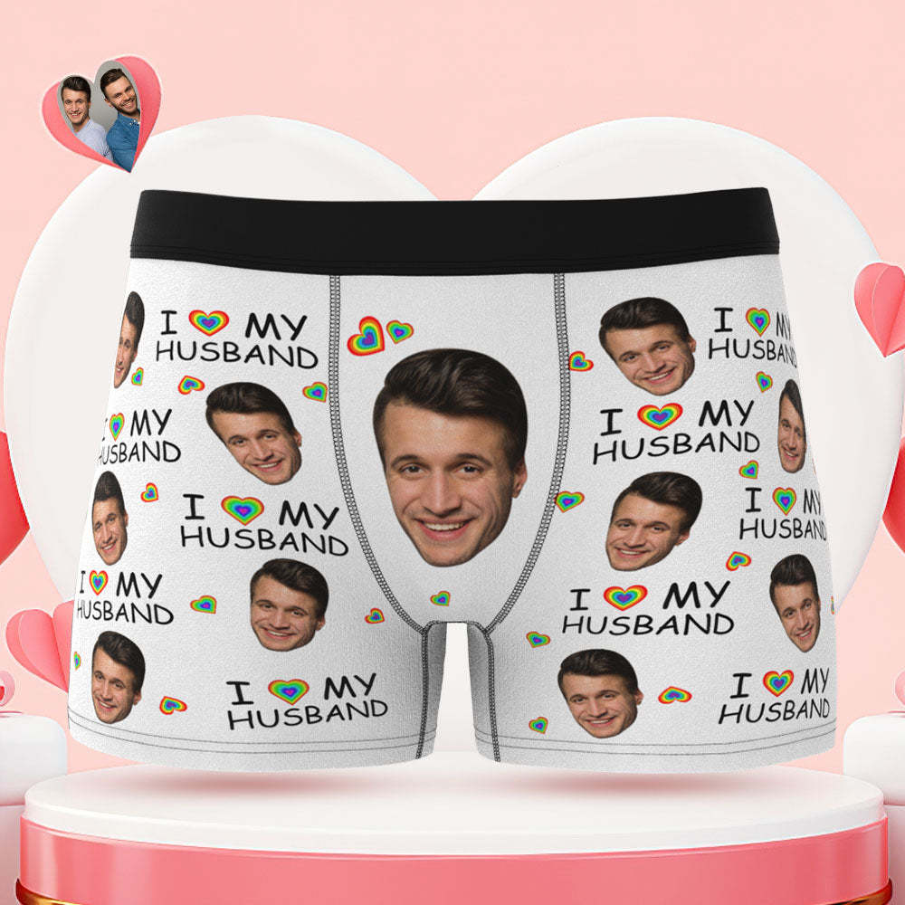 Custom Face Boxer Briefs I Love My Husband Personalized Naughty LGBT Gift for Him