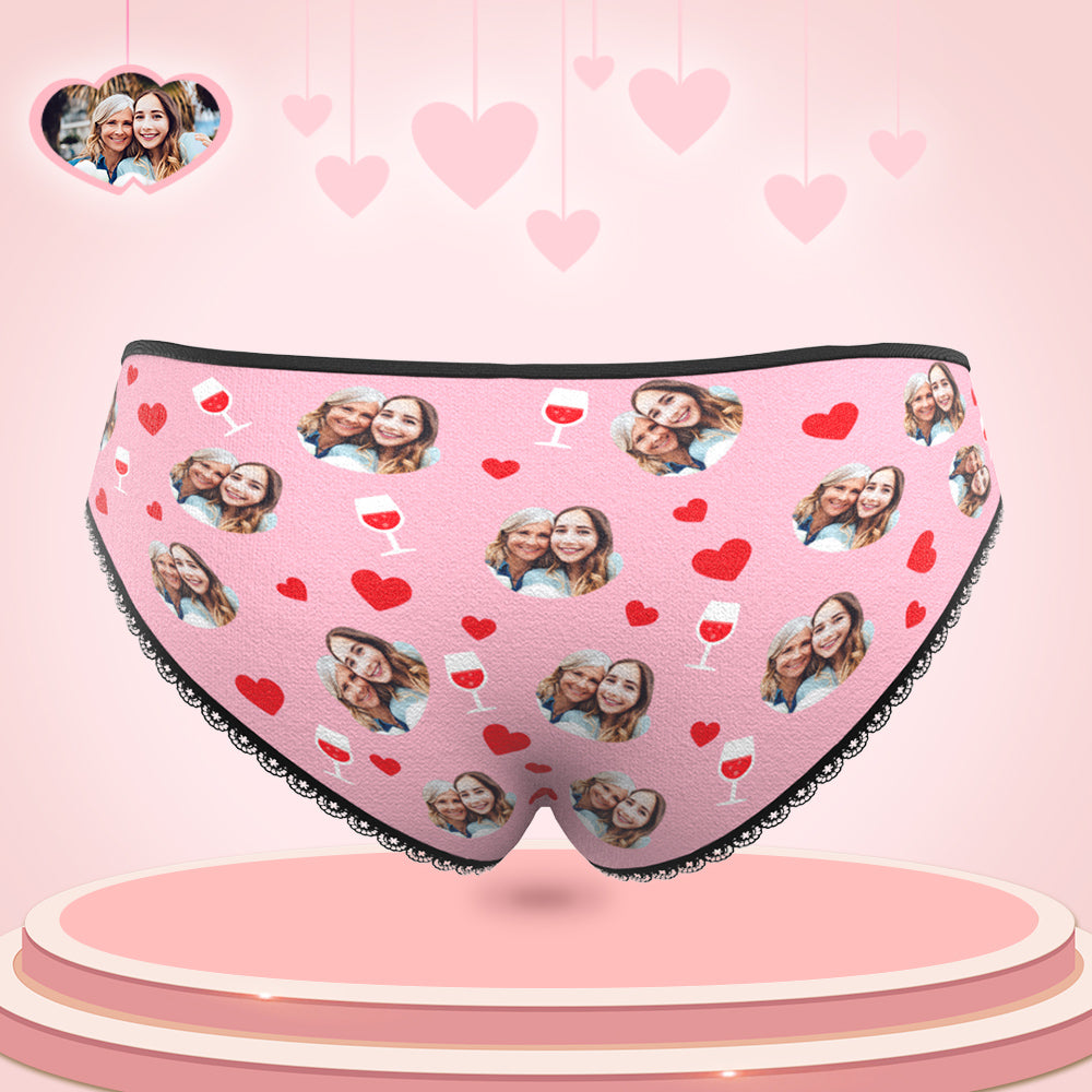 Personalized Photo Panties Custom Pink Love Heart Photo Underwear Gift For Mom