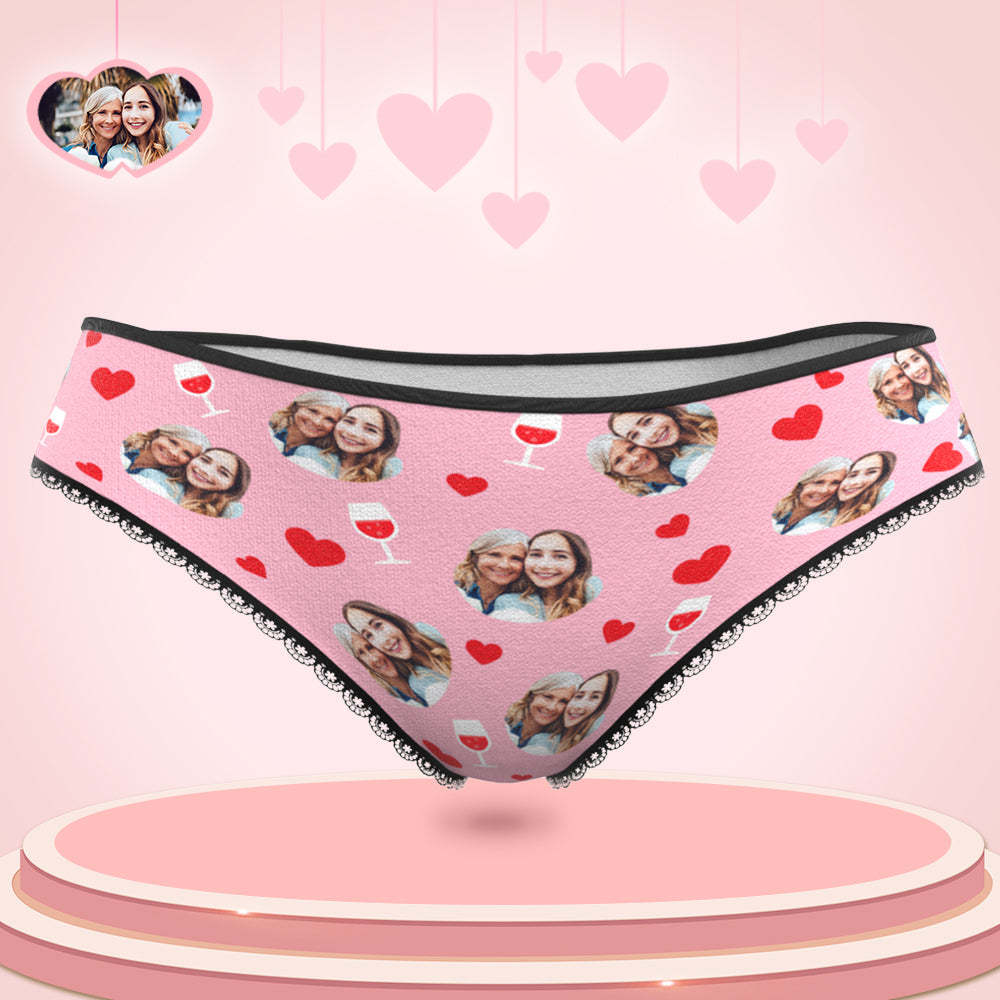 Personalized Photo Panties Custom Pink Love Heart Photo Underwear Gift For Mom