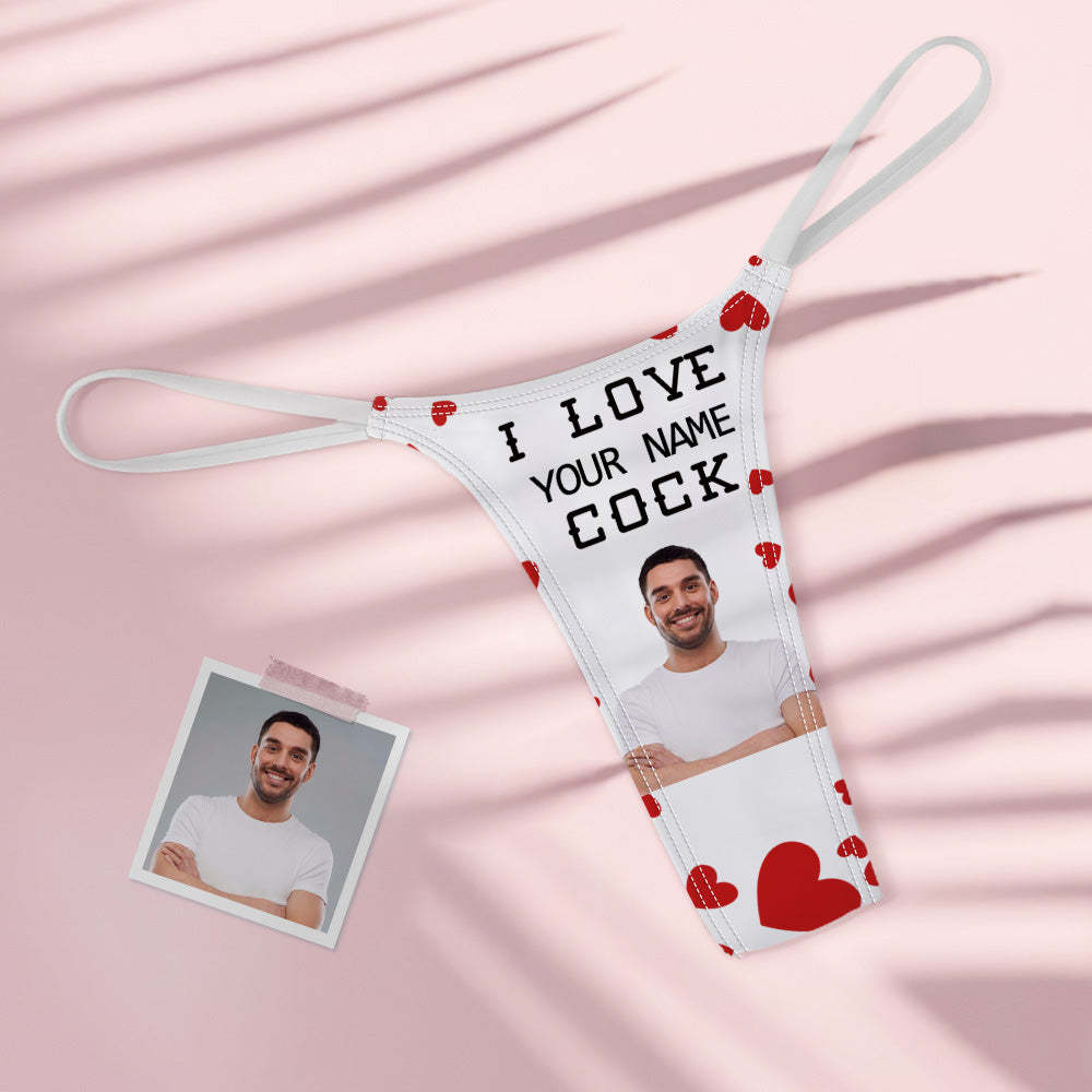 Custom Face Women's Colorful Tanga Thong Valentine's Day Gift I Love Your Cock