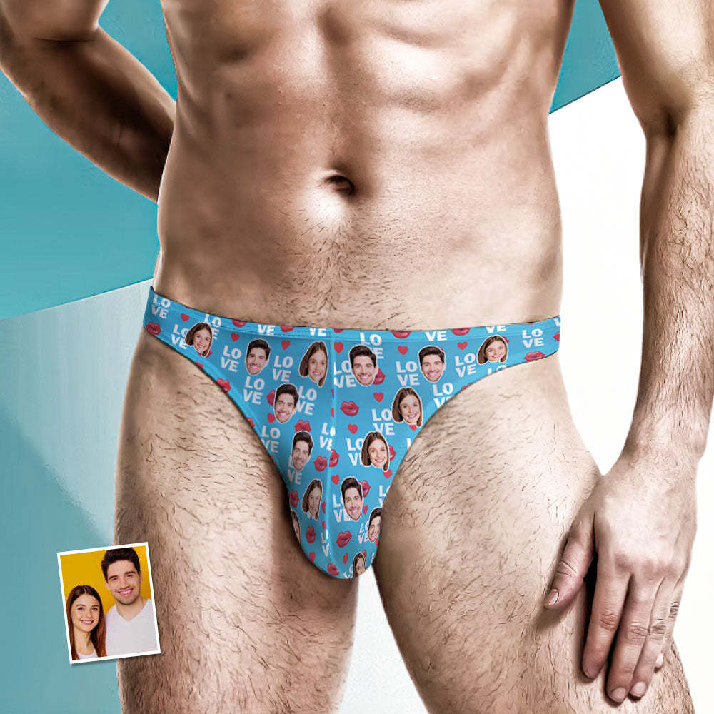 Custom Face Love Men's Thong Lip Print Men's Briefs - PhotoBoxer