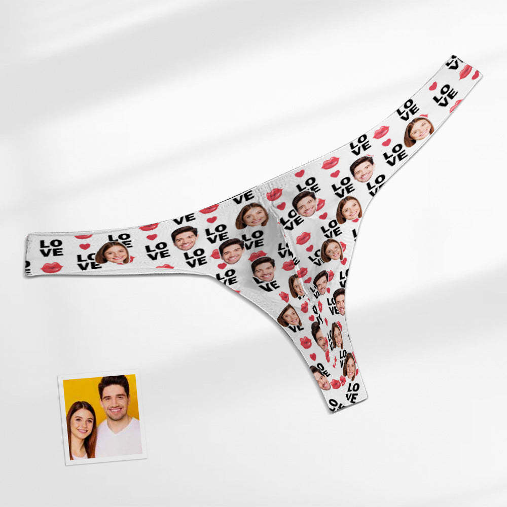 Custom Face Love Men's Thong Lip Print Men's Briefs - PhotoBoxer