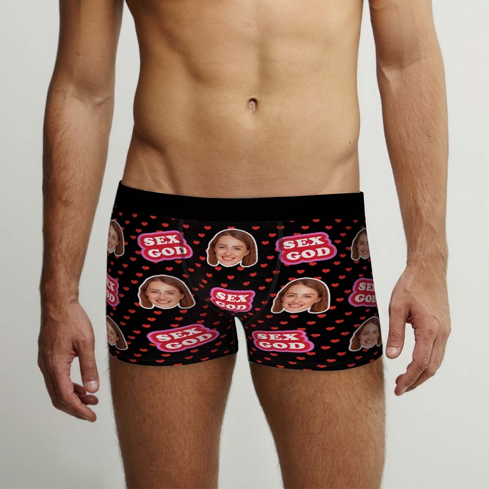 Custom Face Boxers Briefs Personalized Men's Shorts With Photo - Sex God - PhotoBoxer