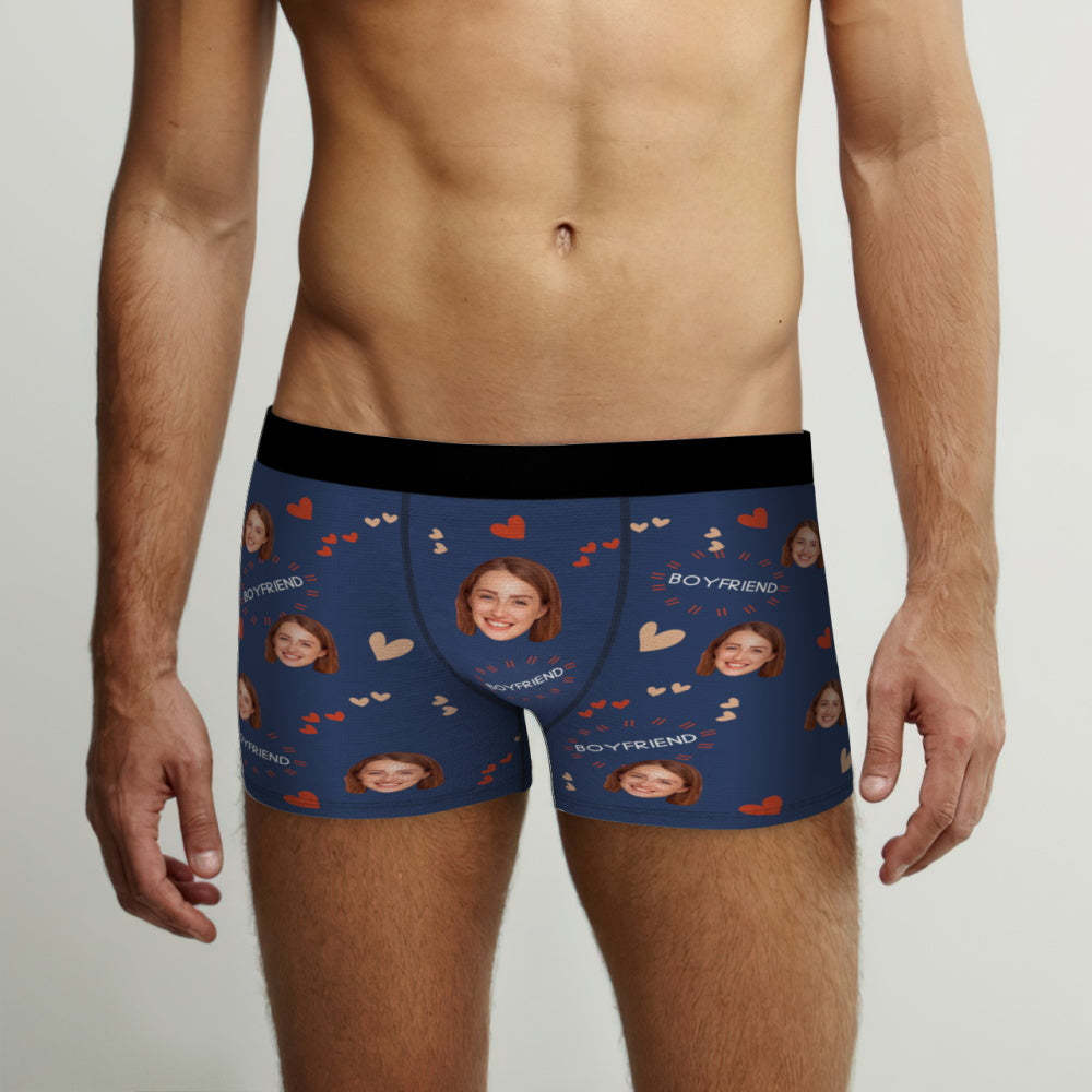 Custom Face Boxers Briefs Personalized Men's Underwear Love Briefs With Photo For Boyfriend - PhotoBoxer