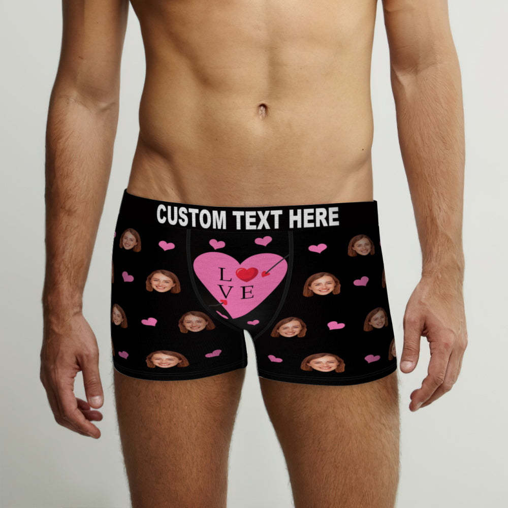 Custom Face Boxers Briefs Personalized Men's Underwear Love Heart Briefs With Photo For Him - PhotoBoxer