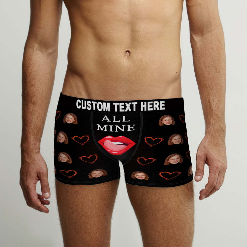 Custom Face Boxers Briefs Personalized Men's Underwear Love Heart Lips Briefs With Photo - ALL MINE - PhotoBoxer
