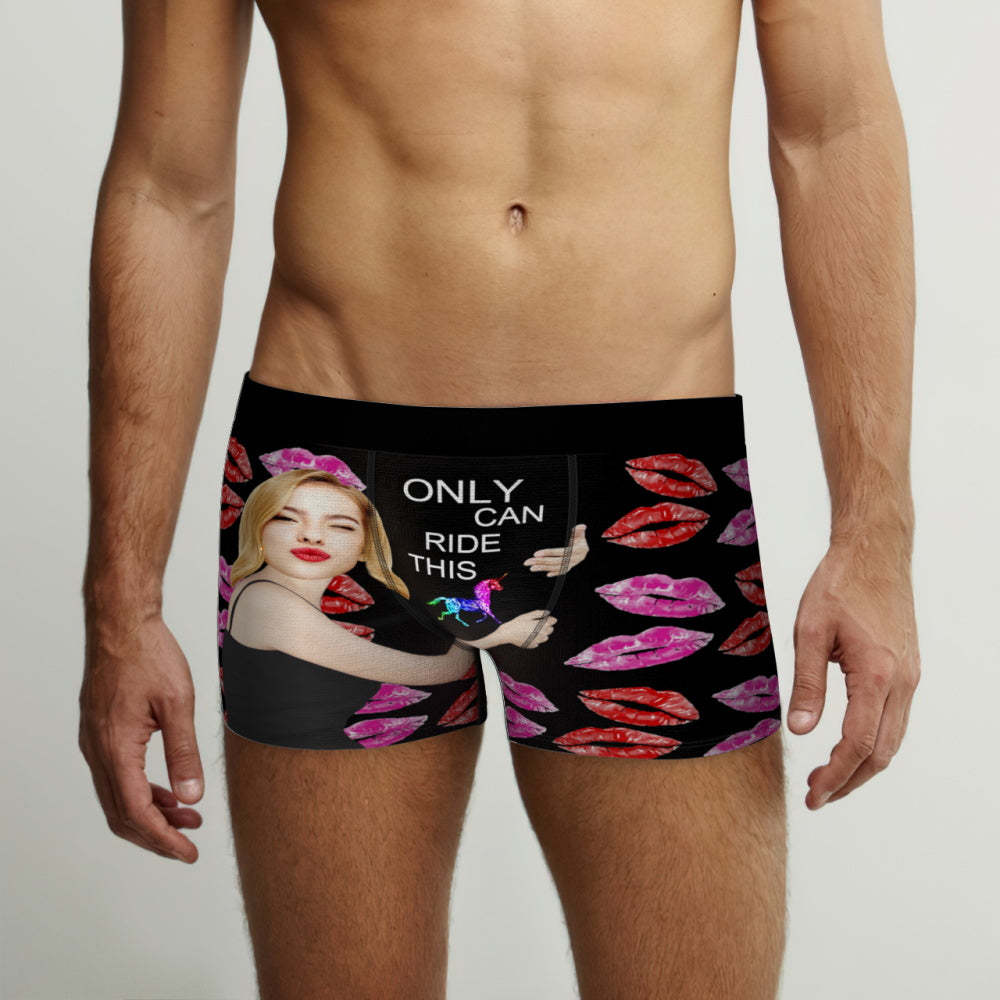 Custom Face Boxers Briefs Personalized Men's Underwear Red Lips Briefs With Photo - ONLY CAN RIDE THIS - PhotoBoxer
