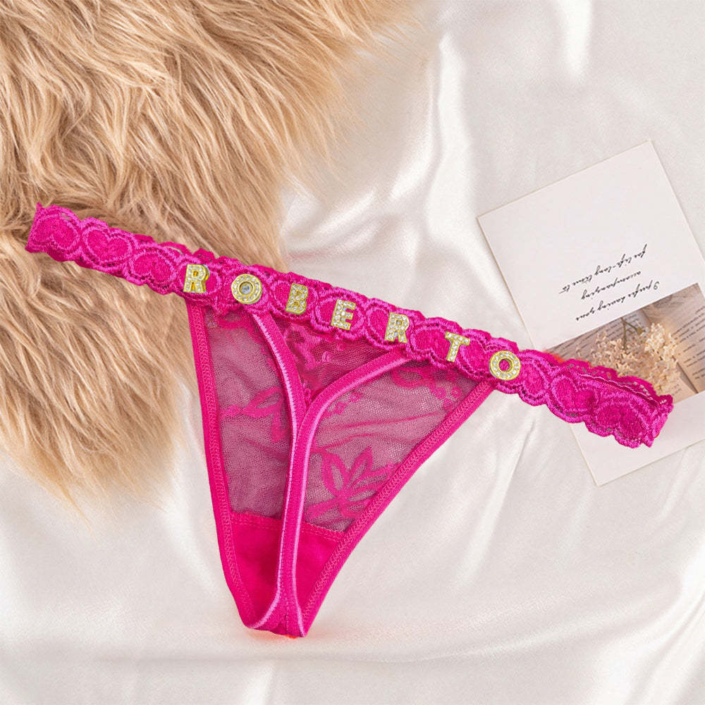 Custom Lace Thongs with Jewelry Crystal Letter Name Gift for Her - PhotoBoxer