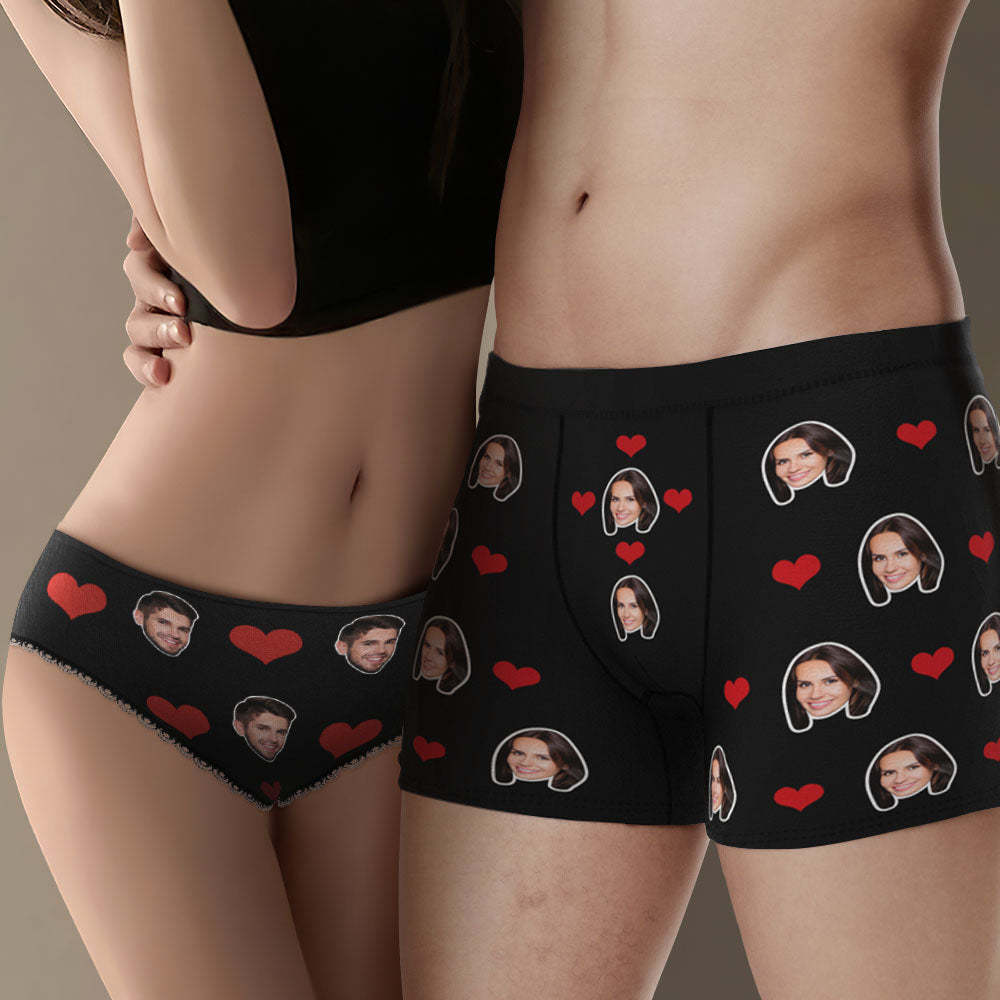 Custom Face Couple Matching Underwear Sweet Love Heart Personalized Funny Underwear Gift for Lovers