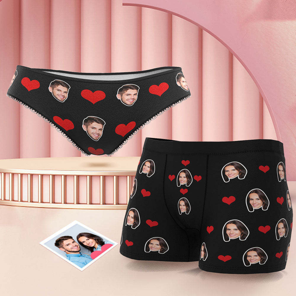 Custom Face Couple Matching Underwear Sweet Love Heart Personalized Funny Underwear Gift for Lovers