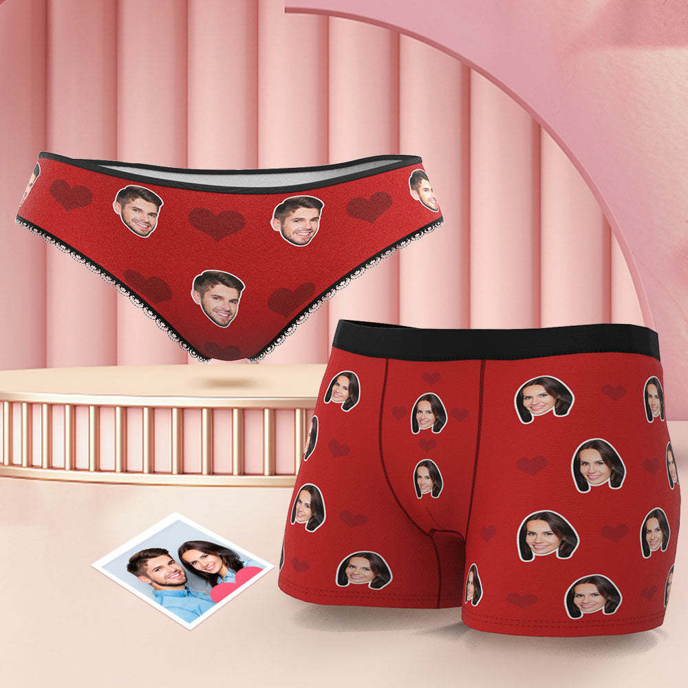Custom Face Couple Matching Underwear Multicolor Sweet Love Heart Personalized Funny Underwear Gift for Lovers