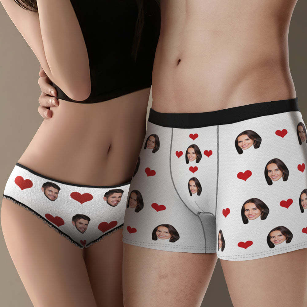 Custom Face Couple Matching Underwear Sweet Love Heart Personalized Funny Underwear Gift for Lovers