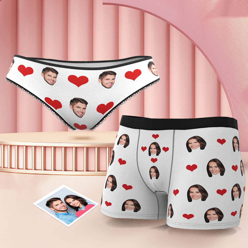 Custom Face Couple Matching Underwear Sweet Love Heart Personalized Funny Underwear Gift for Lovers