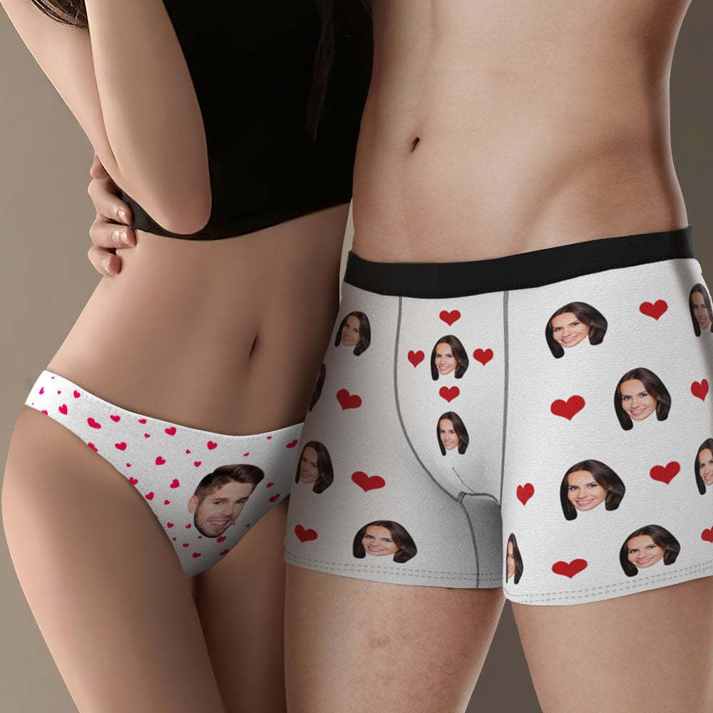 Custom Face Couple Matching Underwear Love Heart Personalized Funny Underwear Valentine's Day Gift