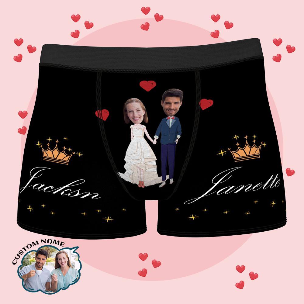 Custom Couple's Face and Name Boxers Personalize Photo Underwear for Men Wedding Gifts for Couple
