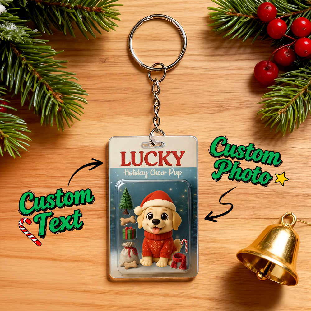 Personalized Squatting Pet Dog Keychain A Heartwarming Holiday Keepsake Unique Gift for Dog Lovers - PhotoBoxer