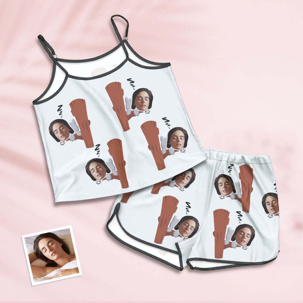 Custom Face Pajamas Suspender Sleepcoat Shorts Lingerie Set Summer Sleepwear - Koalas