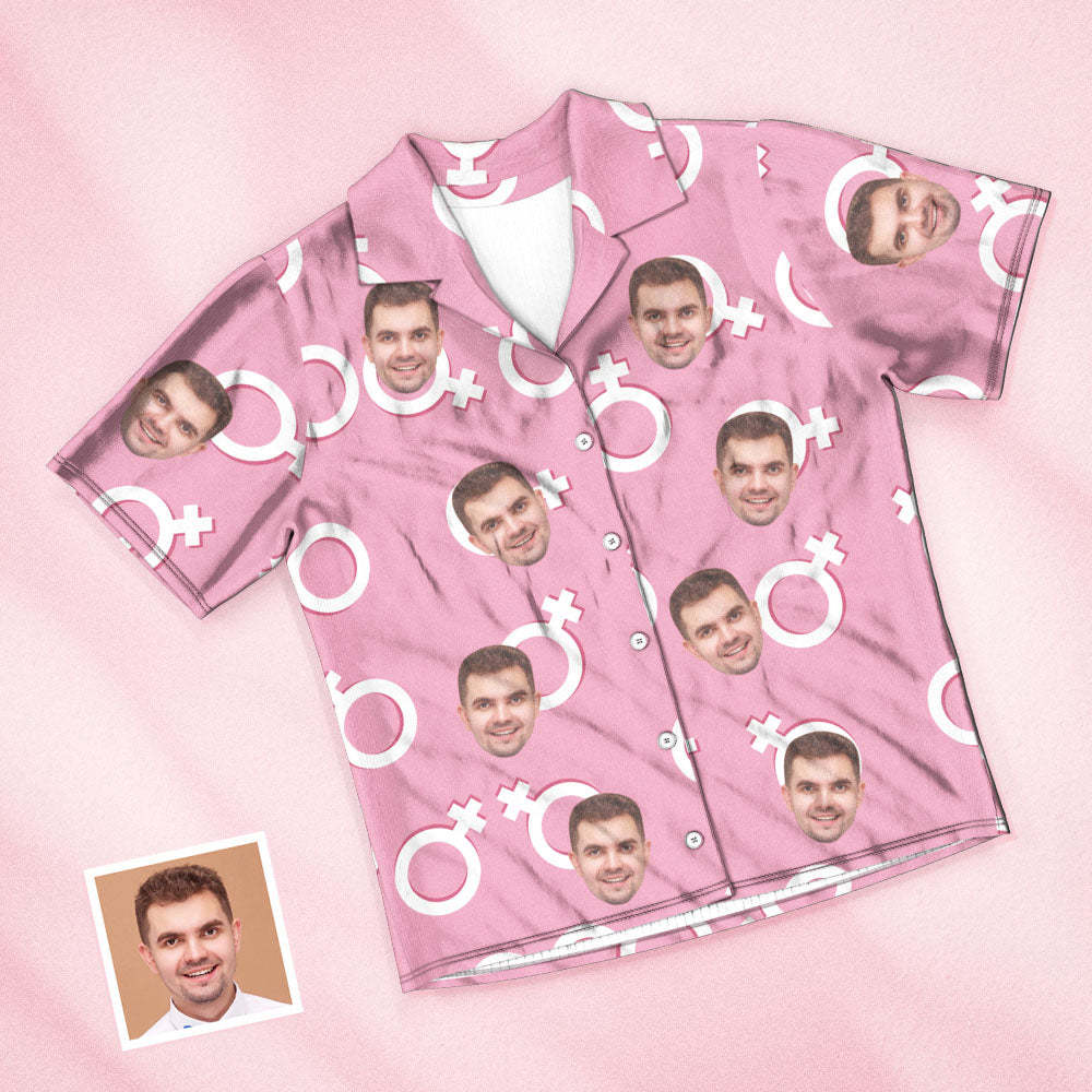 Custom Face Short Pink Sleeved Pajamas Personalized Photo Sleepwear Women Men Summer Pajamas Valentine's Day Gift