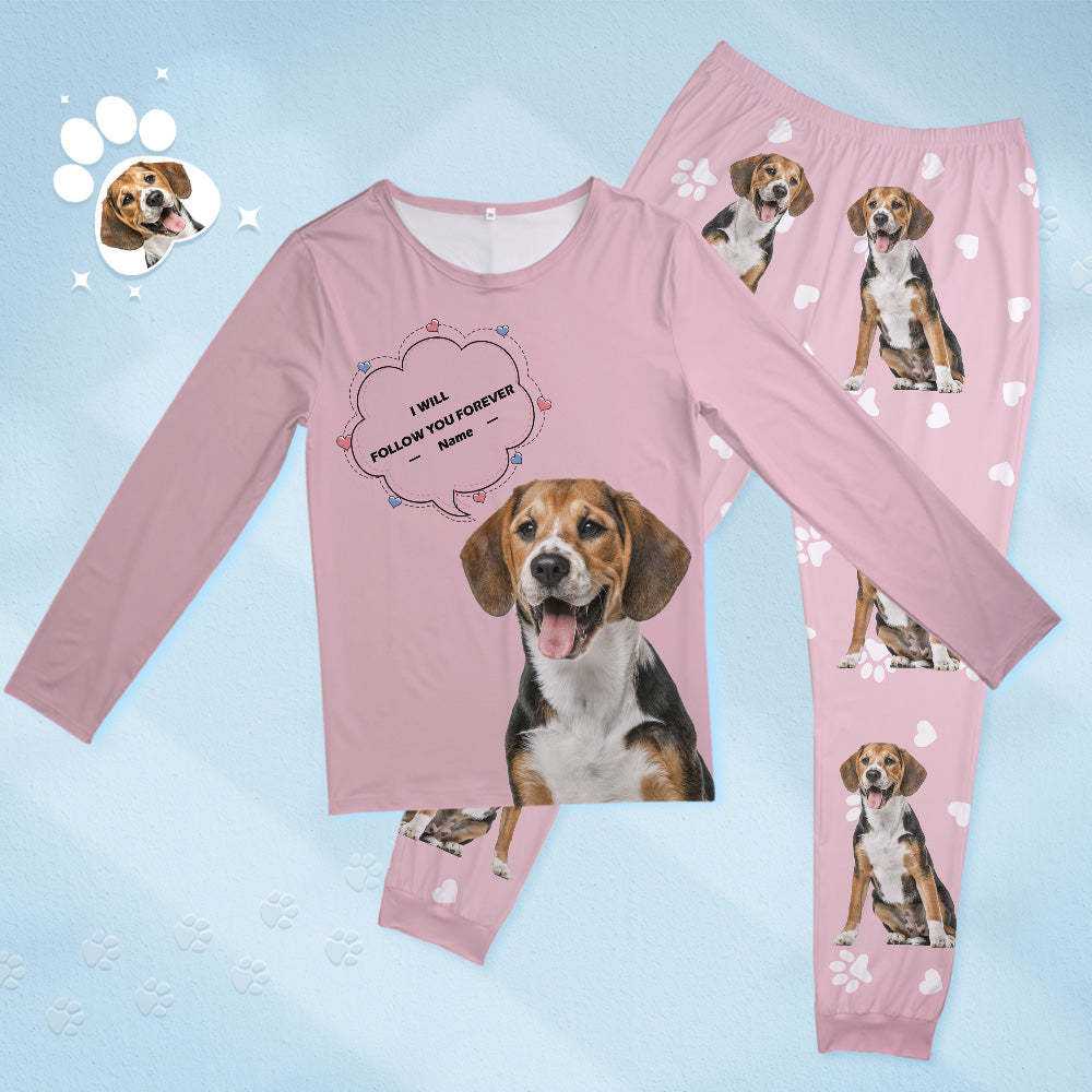 Custom Pet Photo Name Pajamas Personalized Round Neck Dog Cat Lover Pajamas Gift For Women - PhotoBoxer