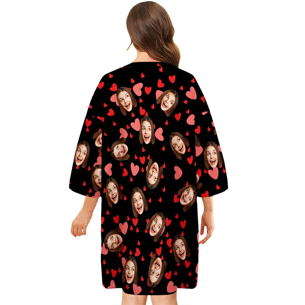 Custom Face Nightdress Personalized Photo Women's Oversized Nightshirt Red Heart Gifts For Her - MyPhotoBoxer