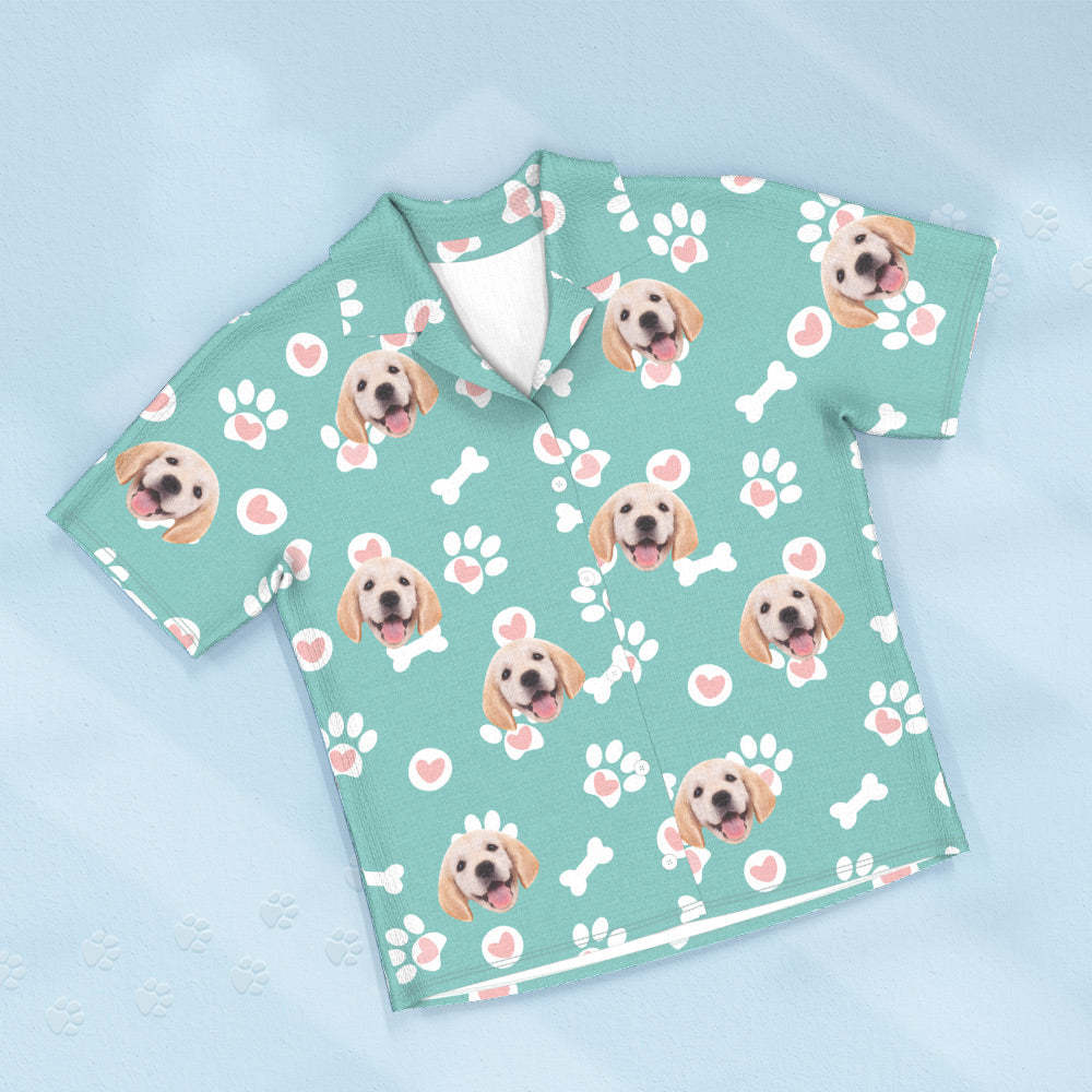 Custom Dog Face Short Sleeved Pajamas Personalized Photo Sleepwear Love Gifts For Pet Lover - PhotoBoxer