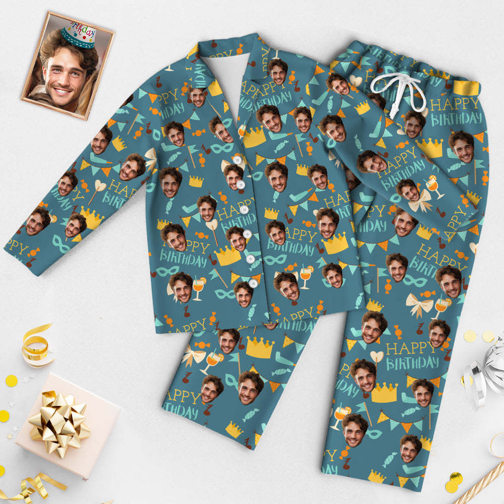 Custom Face Birthday Pajamas Personalized Photo Party Sleepwear Women Men Set Pajamas