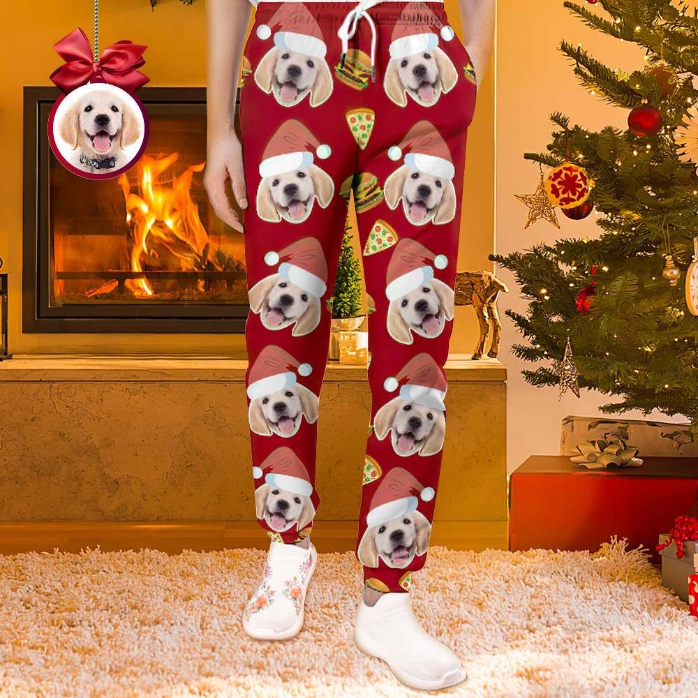 Custom Face Christmas Sweatpants Unisex Joggers with Pizza and Burger