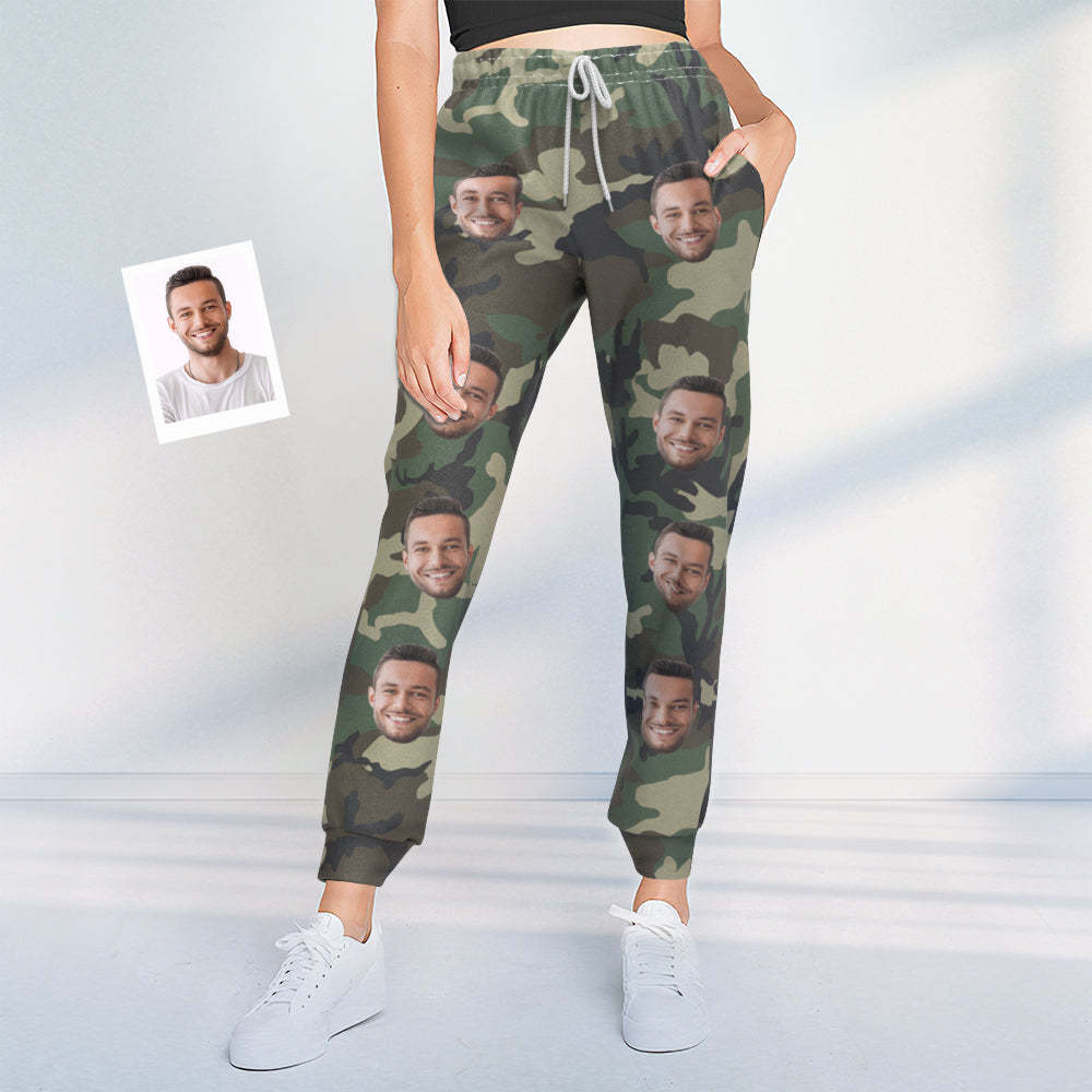 Custom Face Sweatpants Unisex Personalized Closed Bottom Joggers Camouflage Green