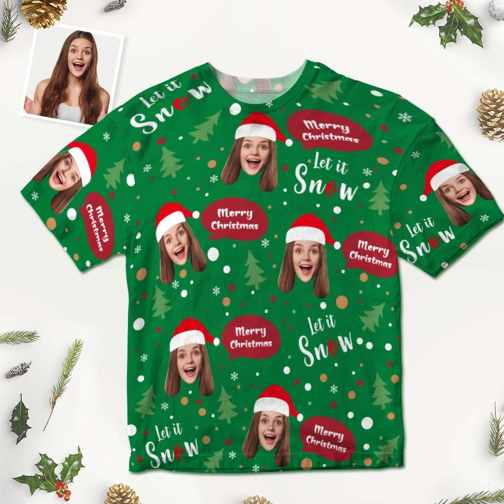 Custom Face T-shirt Christmas Gifts Santa Face Christmas T-shirt - PhotoBoxer