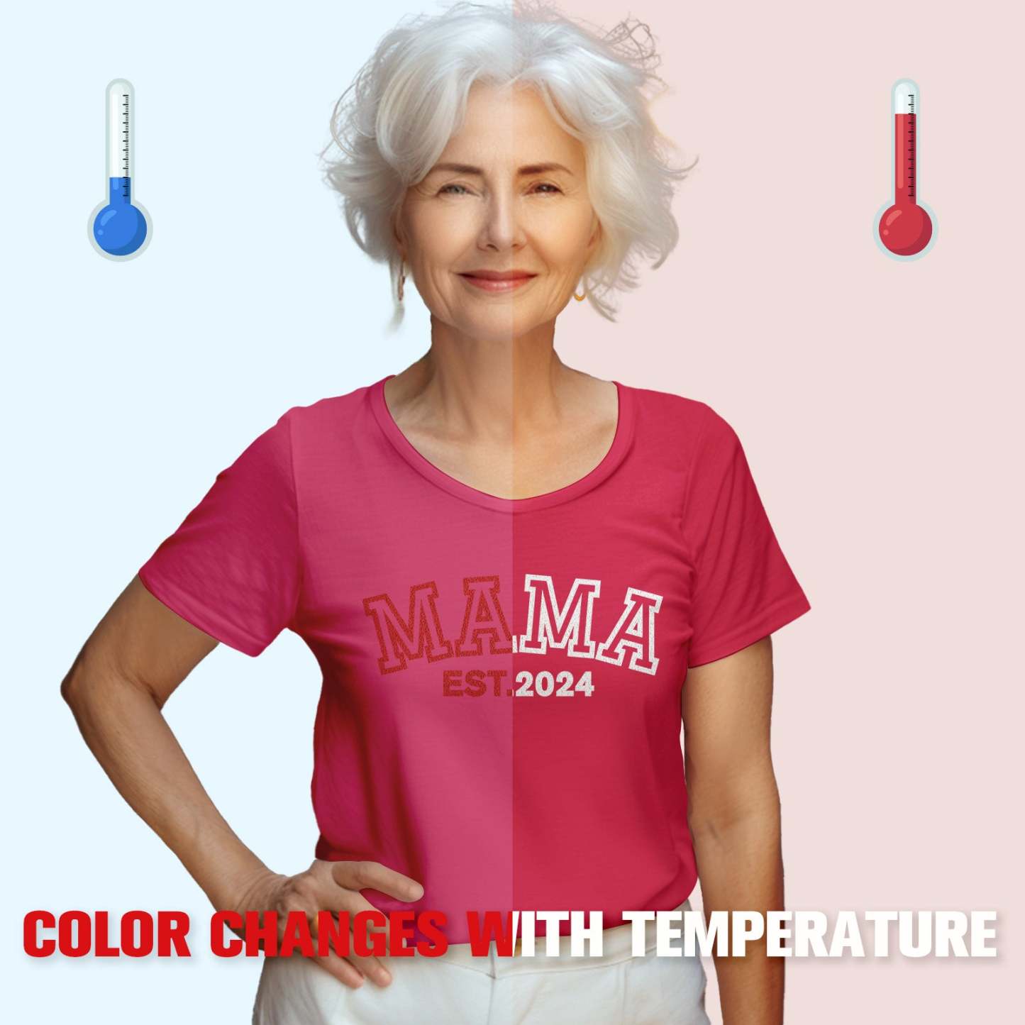 Custom Mama T-shirt Temperature-sensitive T-shirt Mother's Day Gift - PhotoBoxer